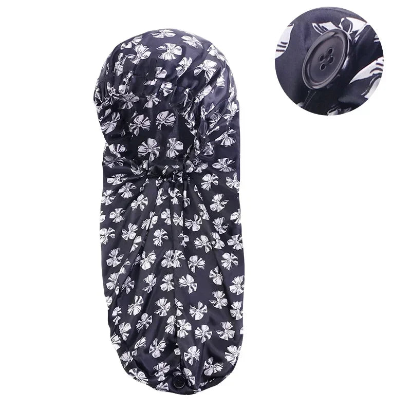 Sleeping Hats Wrap Night Cap Hair Care Bonnet for Unisex, Women, Men, Long Hair Elastic Wide Edge Satin Bonnet Peaceful Pleasures Health and Wellness Bow Black