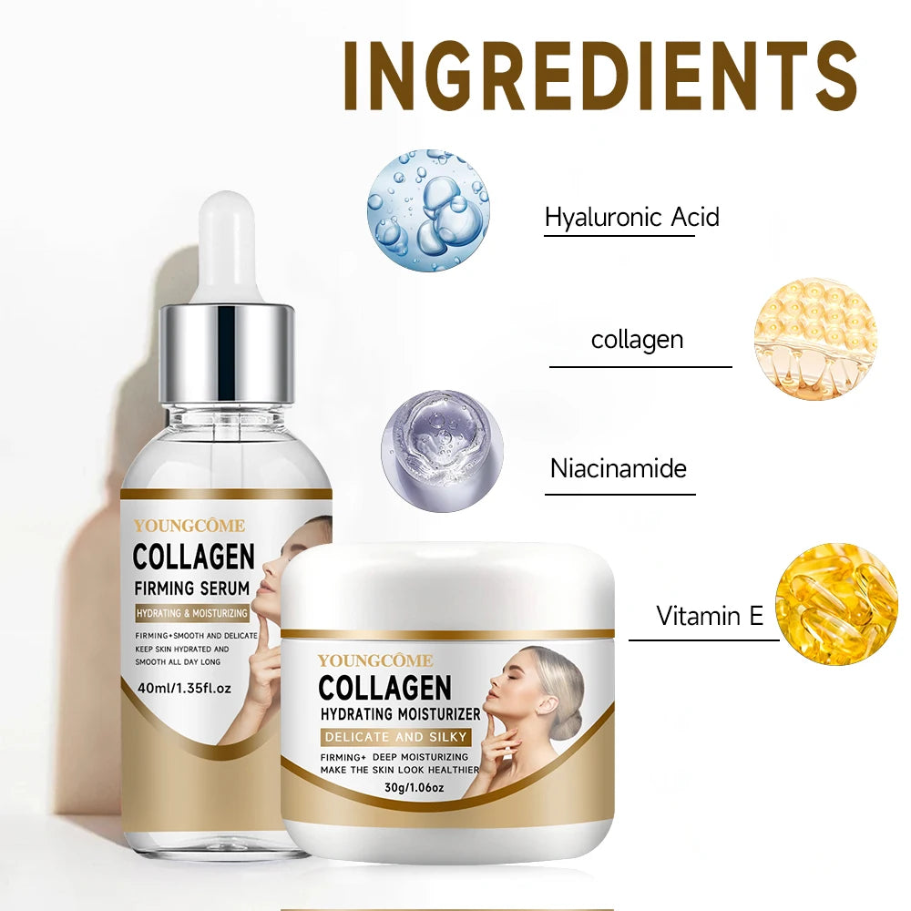 Collagen Cream Set Moisturizing Brightening Hydrating Smooth Wrinkles Firming Facial Face Suitable for travel packages Peaceful Pleasures Health and Wellness