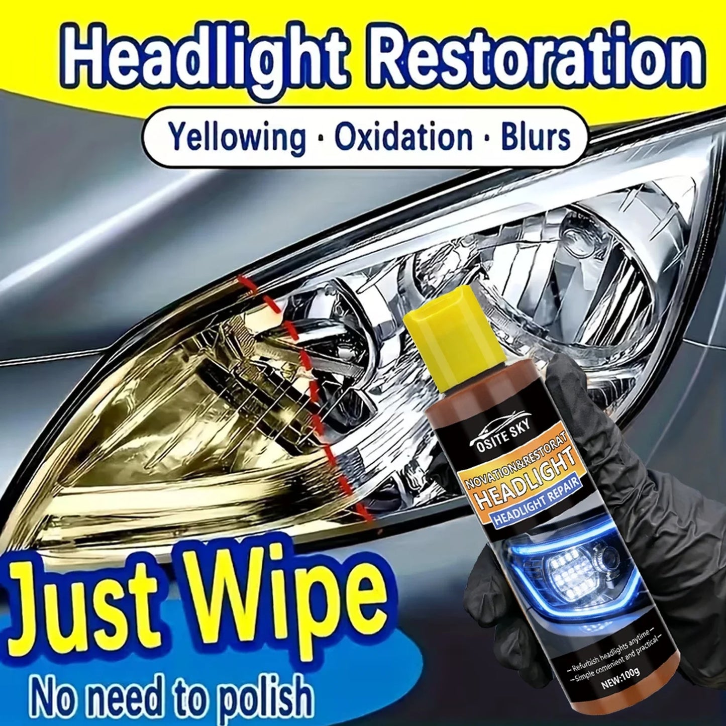 Car Headlight Lens Restoration Kit – Repair & Clarity Fluid