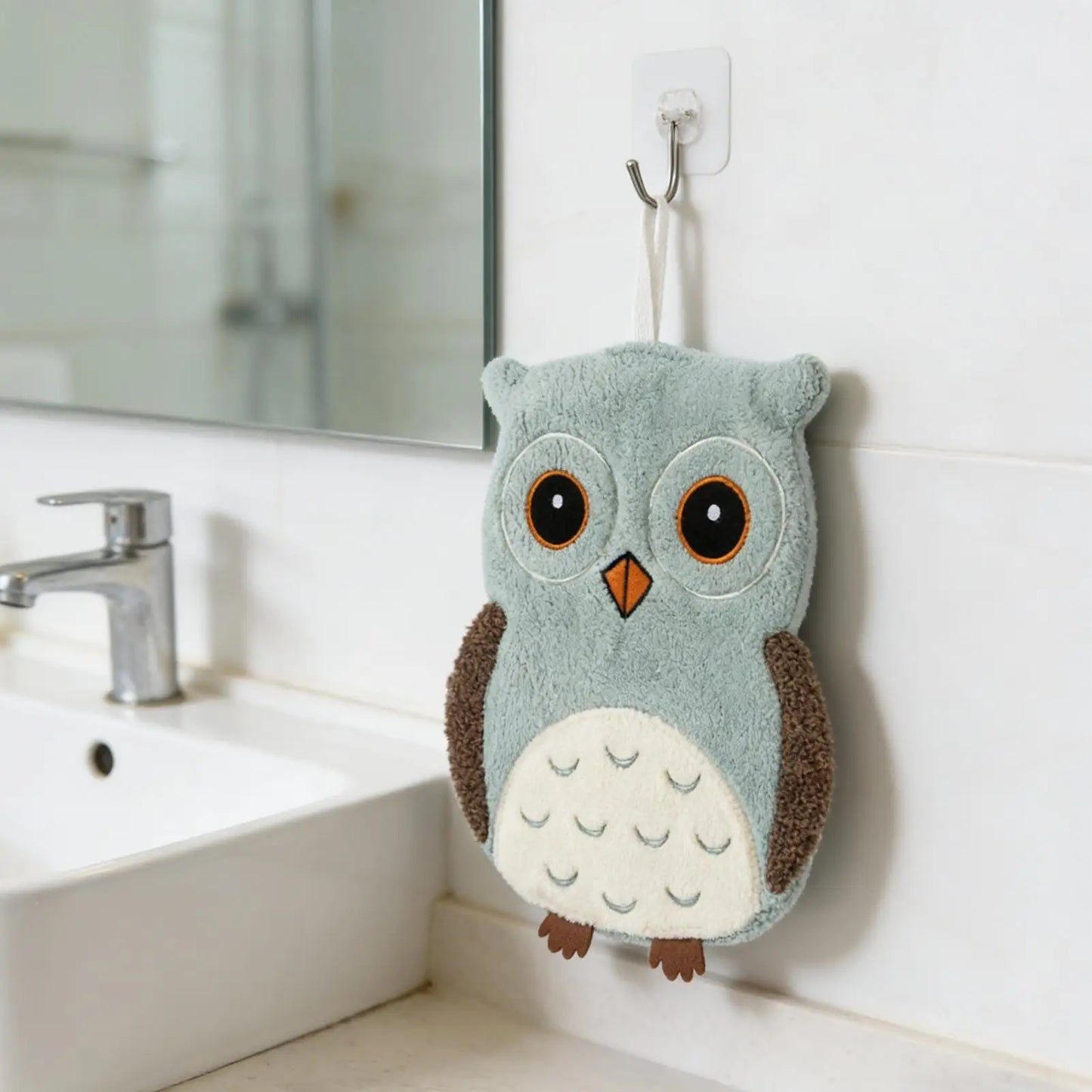 Cute Owl Cartoon Hand Towel | Hangable Wall Mount Bathroom Towel