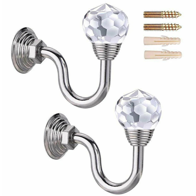 Crystal Curtain Holdback Hooks | Decorative Wall Tie Backs Set of 2