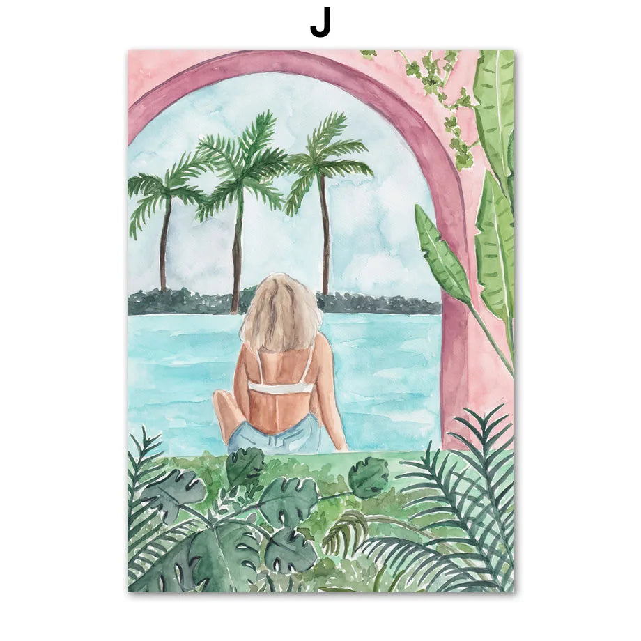 Watercolor Travel Wall Art Mural Boho Cityscape Beach Landscape Prints Girl Plant Modern Aesthetic Canvas Posters Home Decor Peaceful Pleasures Health and Wellness J 20x30cm Unframed