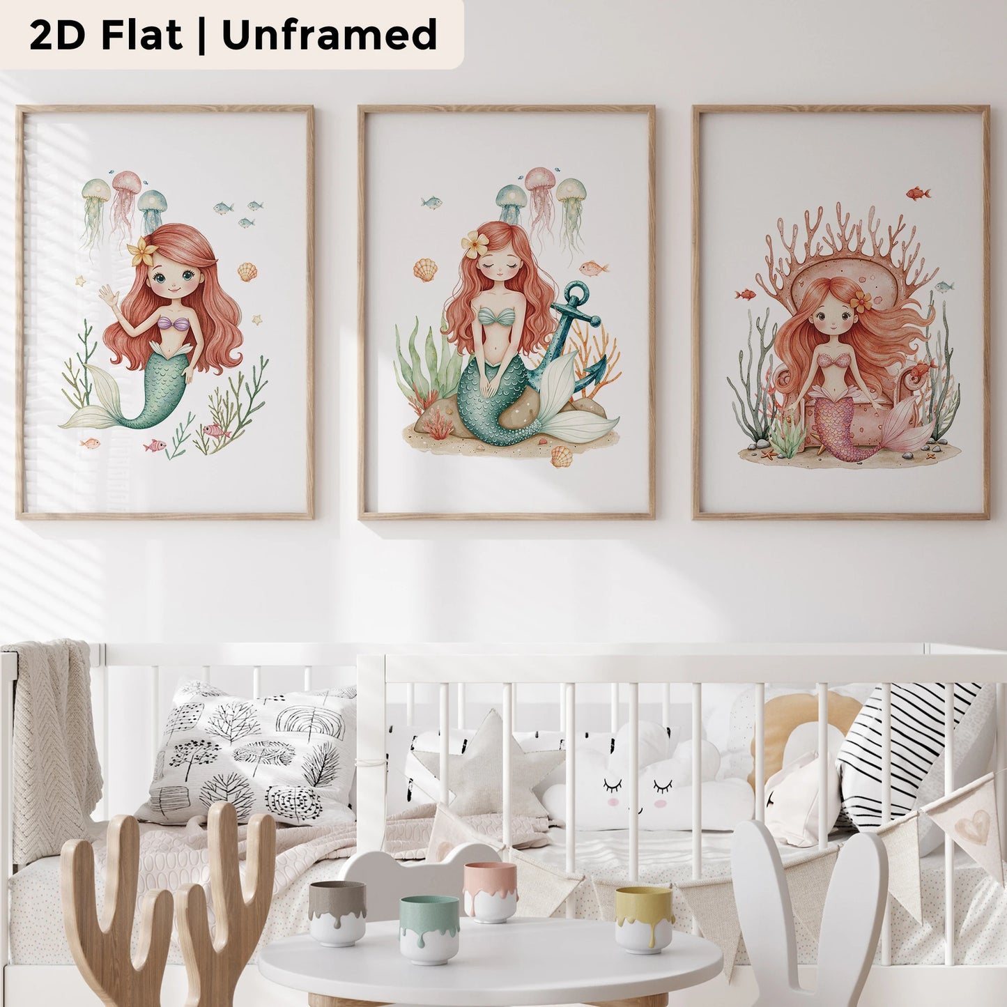 3-Piece Jellyfish Mermaid Canvas Wall Art | Kids Room Decor