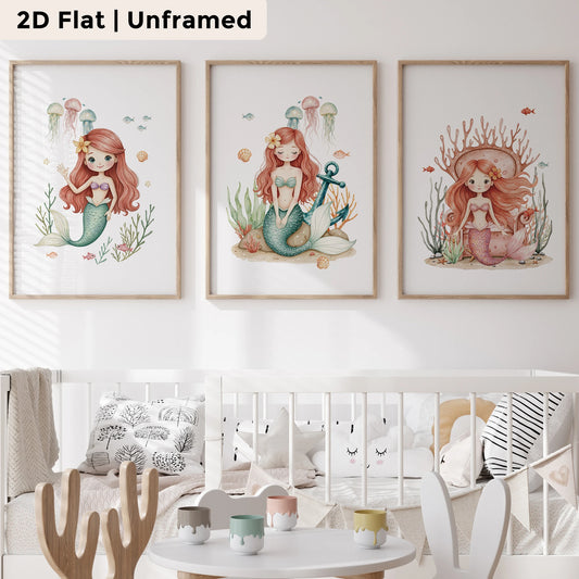 3-Piece Jellyfish Mermaid Canvas Wall Art | Kids Room Decor Canvas Wall Art Set Peaceful Pleasures Health and Wellness CH064-3pcs 50x70cm Unframed
