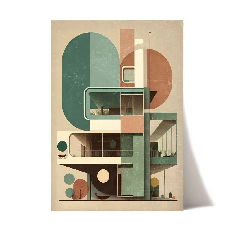 Vintage Bauhaus Abstract Geometric Canvas Wall Art Print
