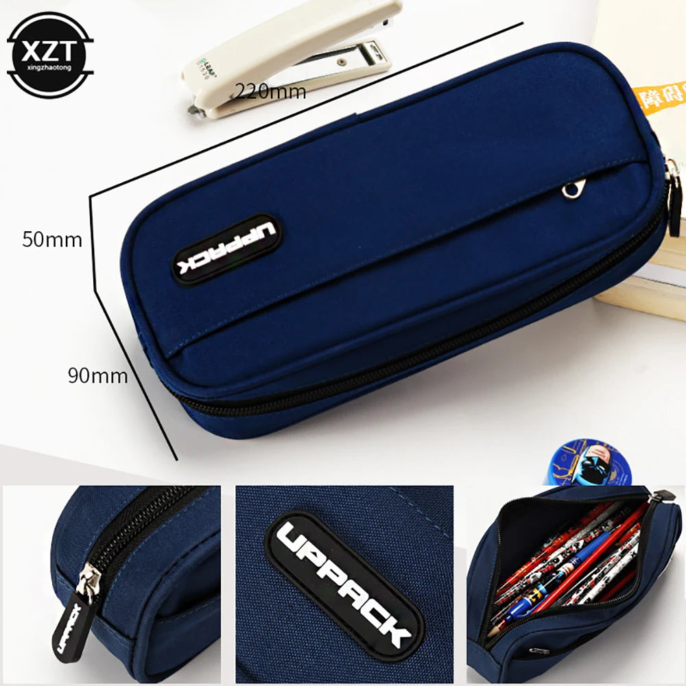 Creative Pencil Case Cute Boy Girl Kawaii Pencil Cases Storage Kids Pen Bag Large Big Stationery Box School Students Supplies Peaceful Pleasures Health and Wellness Navy Blue