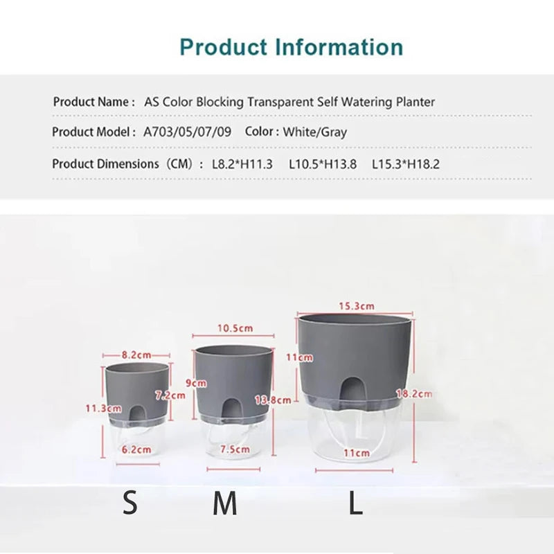 Self Watering Pots for Plants – Double-Layer Plastic Flower Pot with Drainage