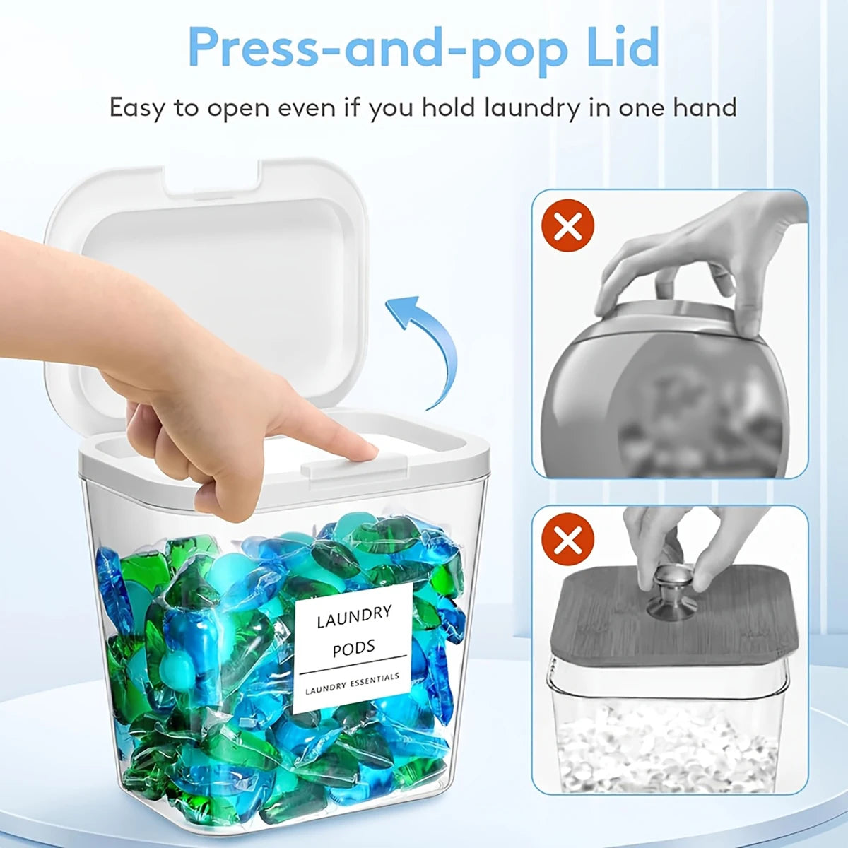 Laundry Pod Container with Pop-up Lid Laundry Room Storage Container for Detergent Pods Laundry Powder Scent Booster Container Peaceful Pleasures Health and Wellness