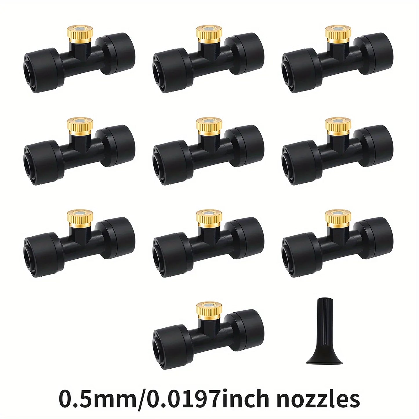 10Pcs lot Misting Fog Nozzles with Quick Access Tee Connector Garden Landscaping Irrigation Sprayers Peaceful Pleasures Health and Wellness 10pcs 0.5mm black