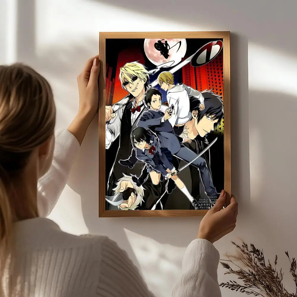 Anime D-Durarara!! Poster HD Self Adhesive Waterproof Wall Art Ideal for Home Office Dorm Bedroom Great Gift Peaceful Pleasures Health and Wellness White9 21X30cmNoframe