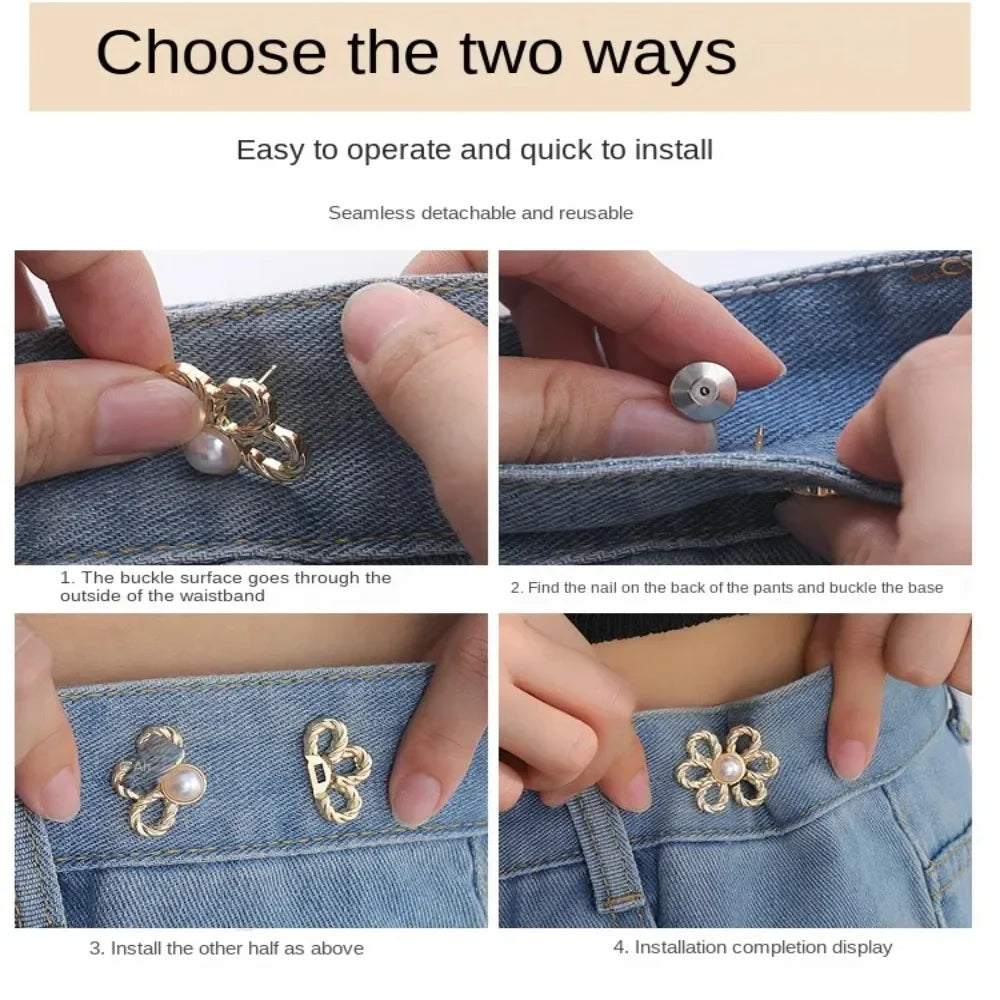 No-Sew Adjustable Waist Clip Button – Flower Buckle for Pants