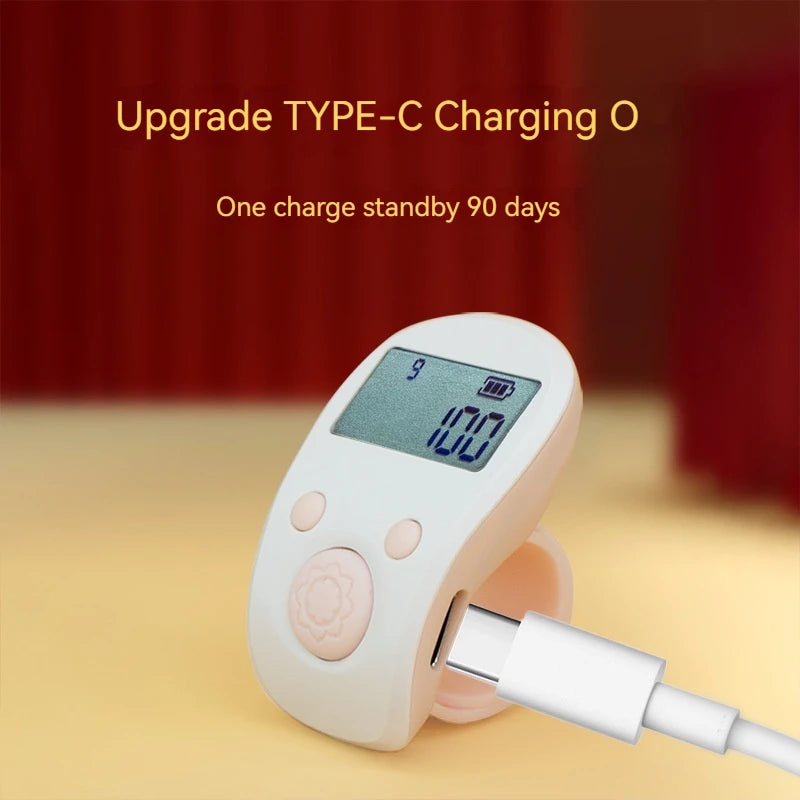 Multifunctional Luminous Ring-Type Counter Digital Display Rechargeable Counter Clicker, Manual Charging, Intelligent Electronic Peaceful Pleasures Health and Wellness