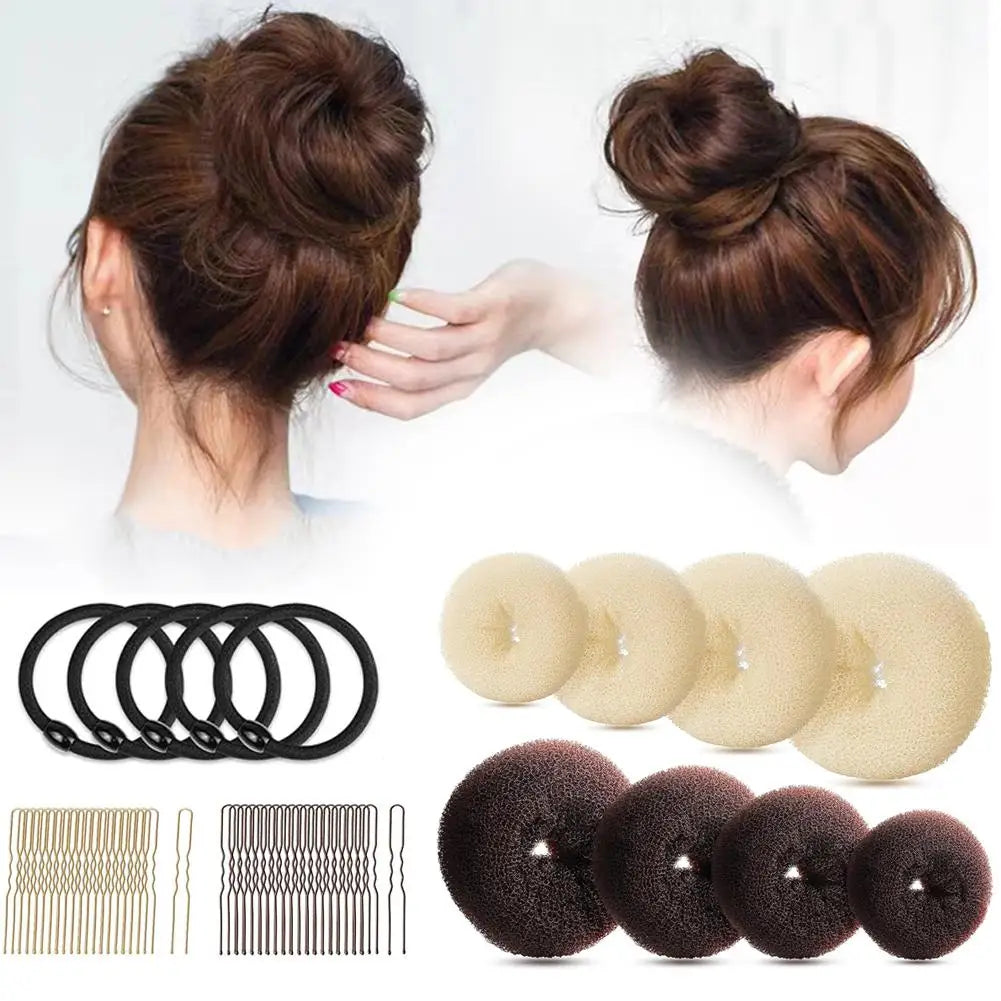 Donut Hair Bun Maker Set – Donuts, Elastic Bands & Pins