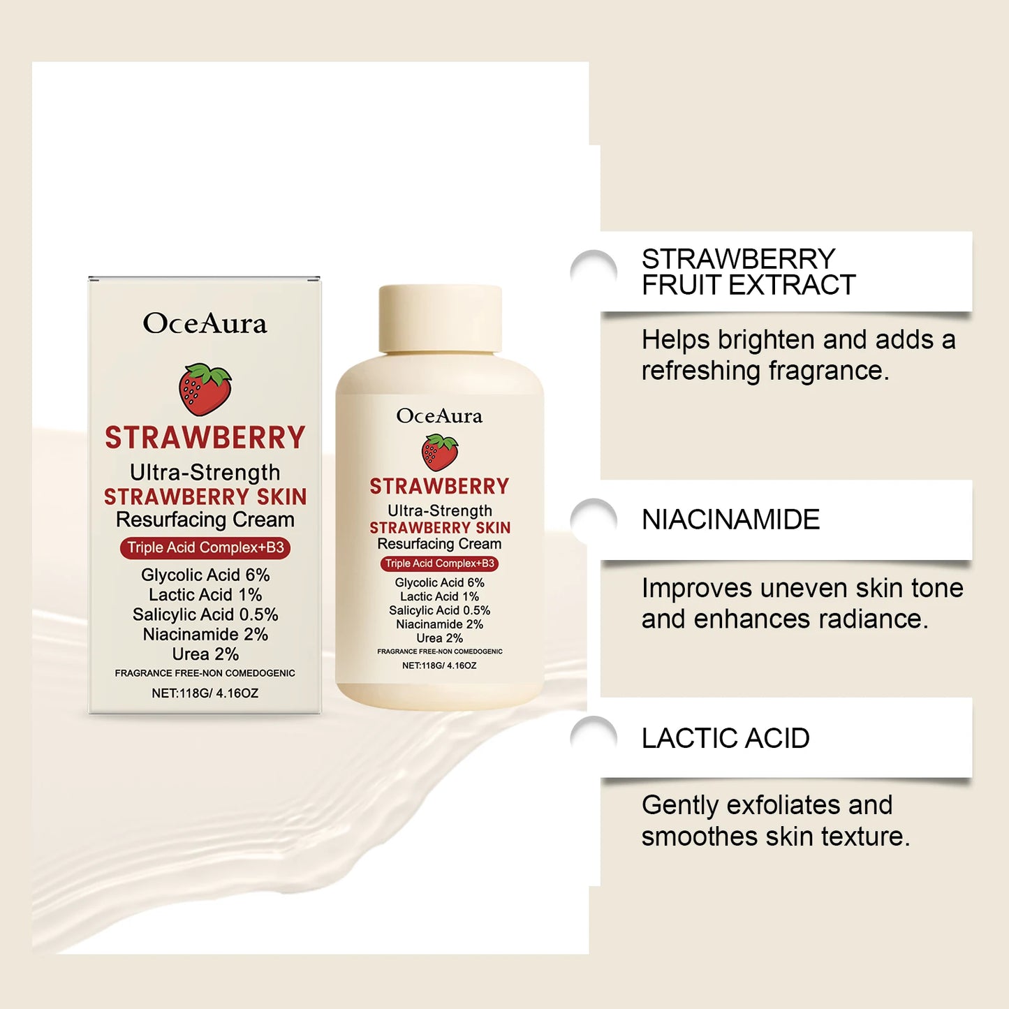OceAura Strawberry Body Cream – Niacinamide & Salicylic Acid
