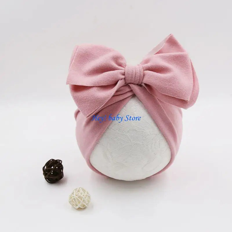 Baby Girl Big Bow Turban Hat | Newborn Photo Prop Beanie