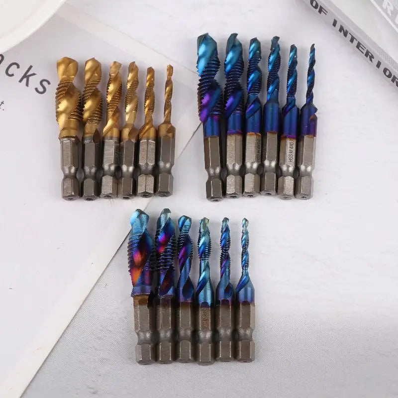 1/6Pcs M3/M4/M5/M6/M8/M10 Hand Tools Hex Shank Titanium Plated HSS Screw Thread Metric Tap Drill Bit Screw Machine Compound Tap Peaceful Pleasures Health and Wellness