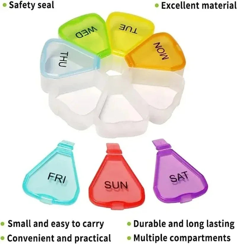 New 7 Days Round Portable Medicine Pill Box Mini Small Travel Vitamin Cases Container Organizer Storage Tablet Fish Oils Tools Peaceful Pleasures Health and Wellness