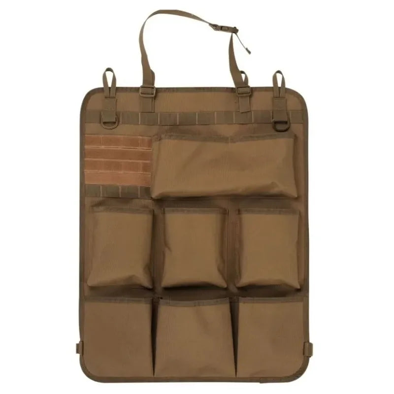 Car Seat Back Organizer Tactical Camo Multi Pocket Storage Bag Waterproof Durable Hanging for Road Trip Travel SUV Truck Family Peaceful Pleasures Health and Wellness Brown