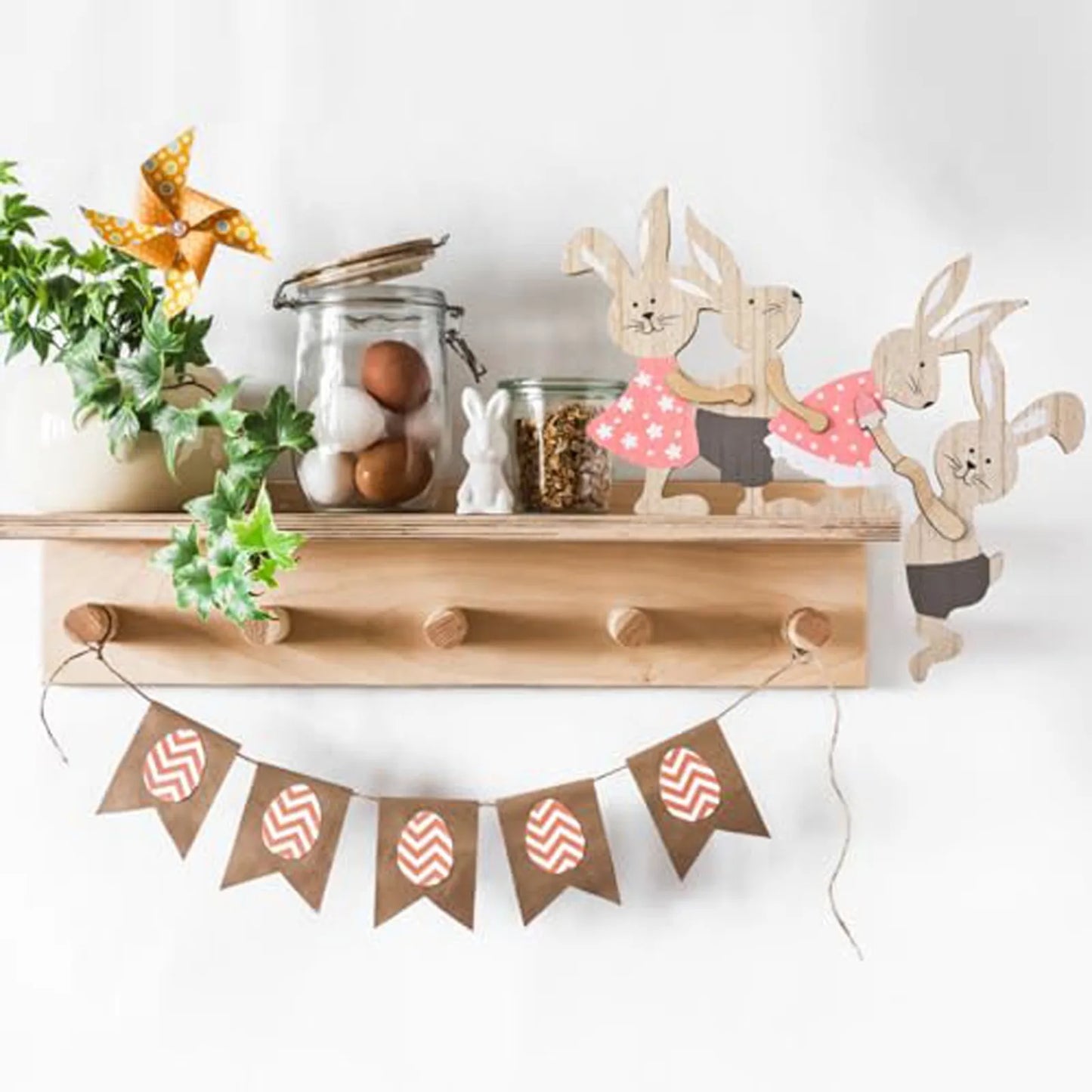 Easter Painted Bunny Wooden Seesaw Ornament | Home Décor