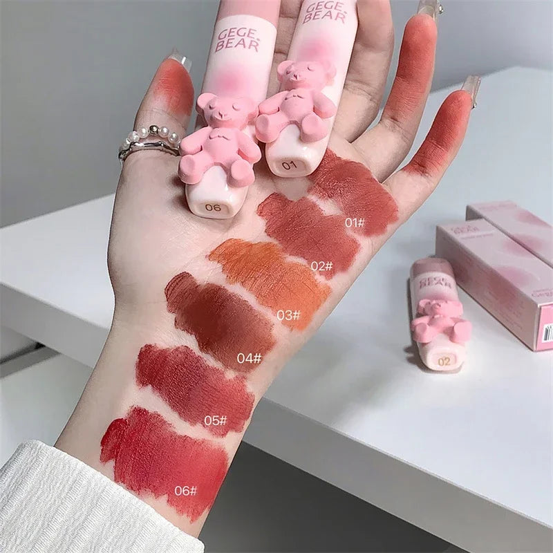 Cute Bear Matte Velvet Liquid Lip Gloss – Waterproof & Long-Lasting
