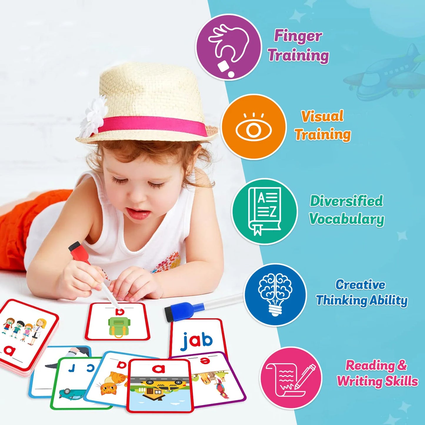 Bview Art Montessori CVC Word Flash Cards Kids Alphabet Writing