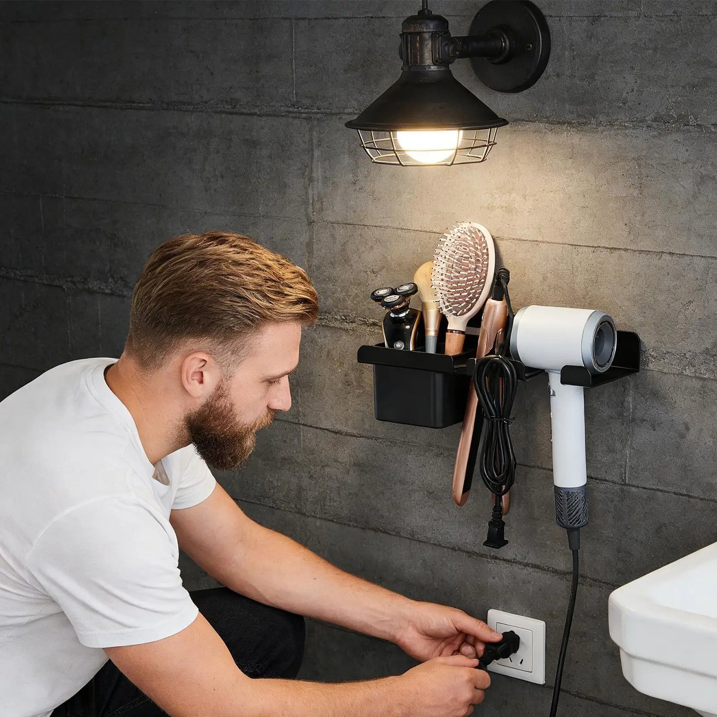 Wall-Mounted Hair Tool Organizer | Blow Dryer & Styling Rack