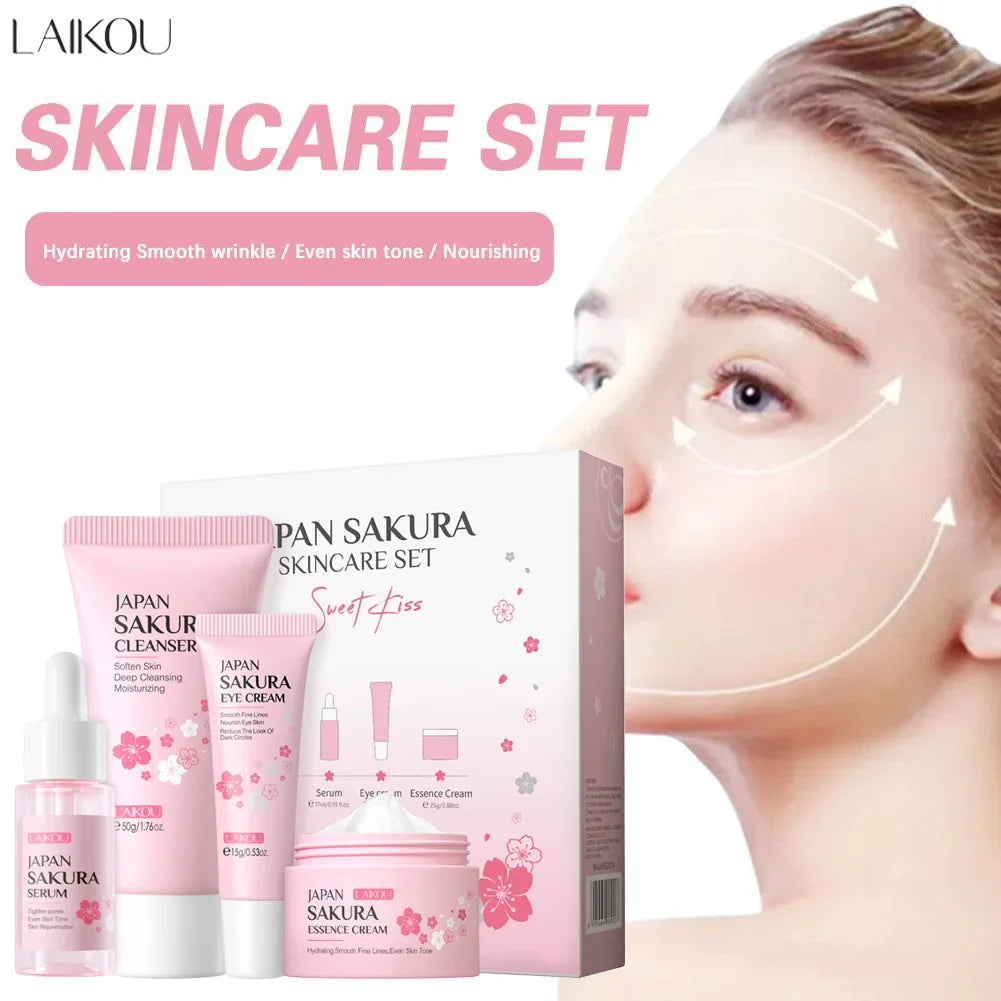 Laikou Sakura Skin Care Set – Cleanser, Serum, Eye Cream & Cream