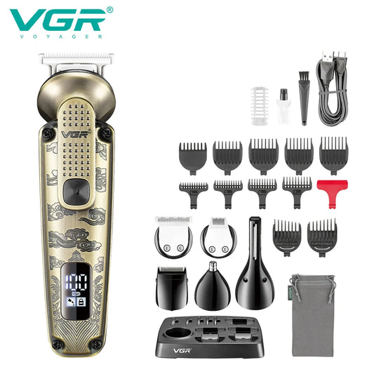 VGR6in1 metal retro hair clipper, intelligent LED digital display, powerful power hair trimmer, hair salon home push shear V-095 Peaceful Pleasures Health and Wellness V-095