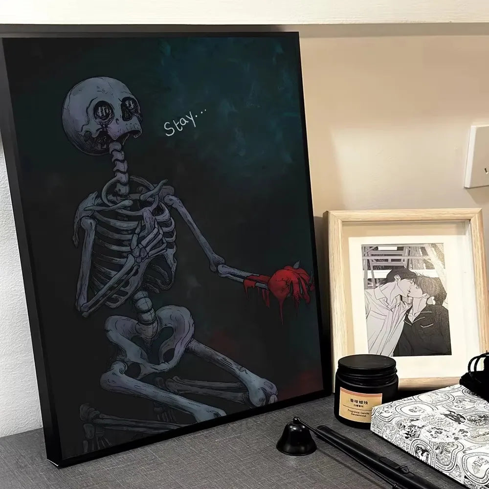 Vintage Botanical Skeleton Skull Poster - Art Deco Classic Retro Gothic Dark Academia Canvas Art Print Frameless Wall Art Decor Peaceful Pleasures Health and Wellness ZLH5082 40x60cm No Frame