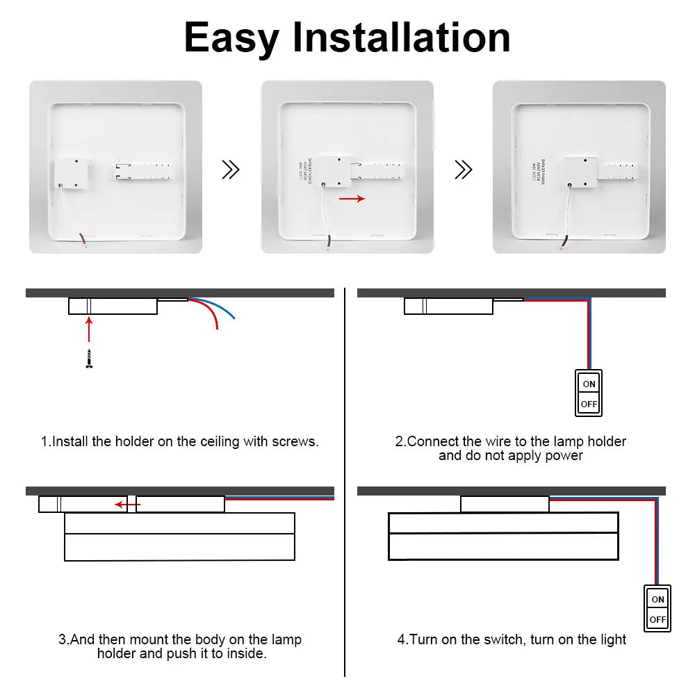 RUNTOIN Ultra-Thin LED Ceiling Light 18W–48W Round & Square