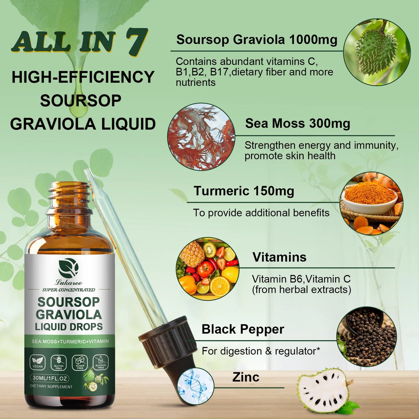 Soursop Graviola Extract Drops 30ML – Immunity, Digestion & Detox Support Herbal Supplement Peaceful Pleasures Health and Wellness