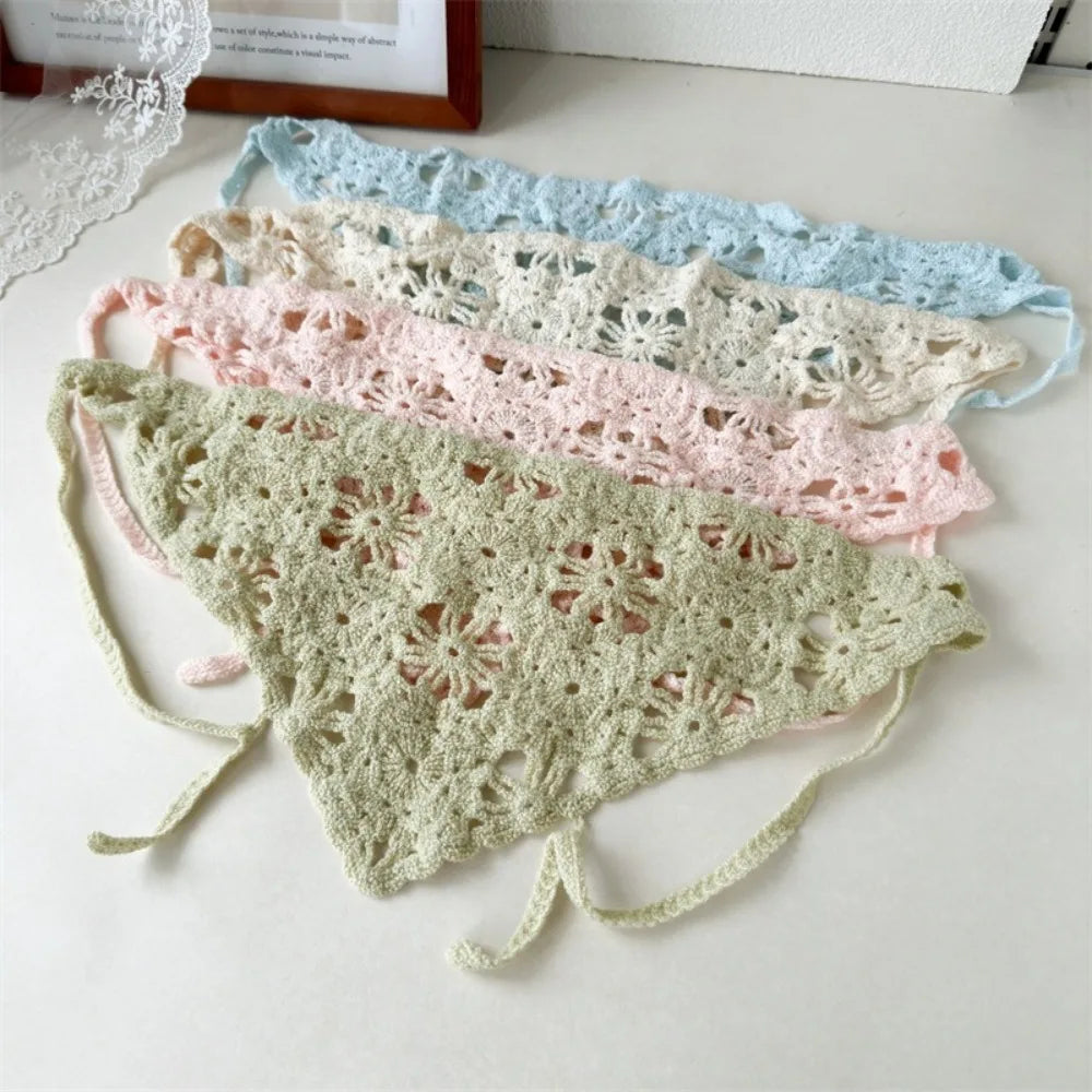 Crochet Triangle Headscarf – Floral Sunshade Headband for Women