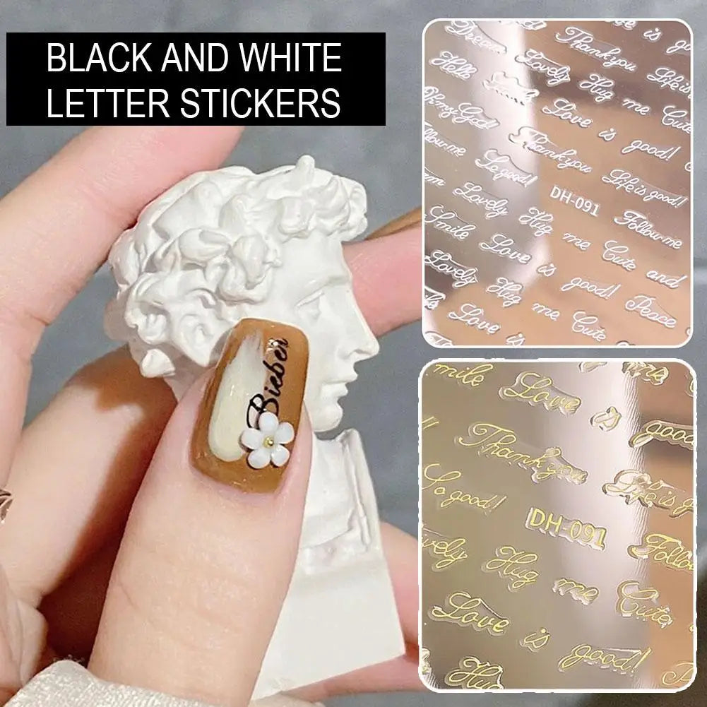 3D English Letter Nail Stickers – Gold & Silver Alphabet Decals