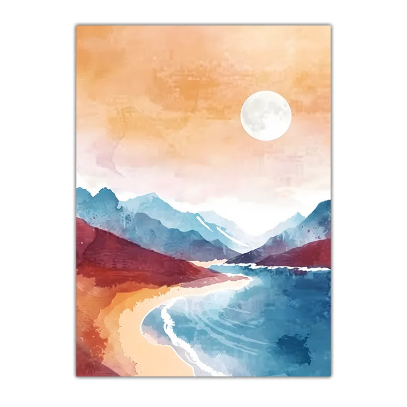 Coastal Mountain Sunset Canvas Wall Art | Modern Landscape Print Canvas Wall Art Peaceful Pleasures Health and Wellness 03 50x70cm NoFrame China Mainland