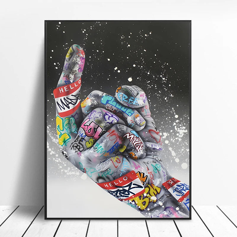 Street Graffiti Gestures Canvas Wall Art | Abstract Pop Mural