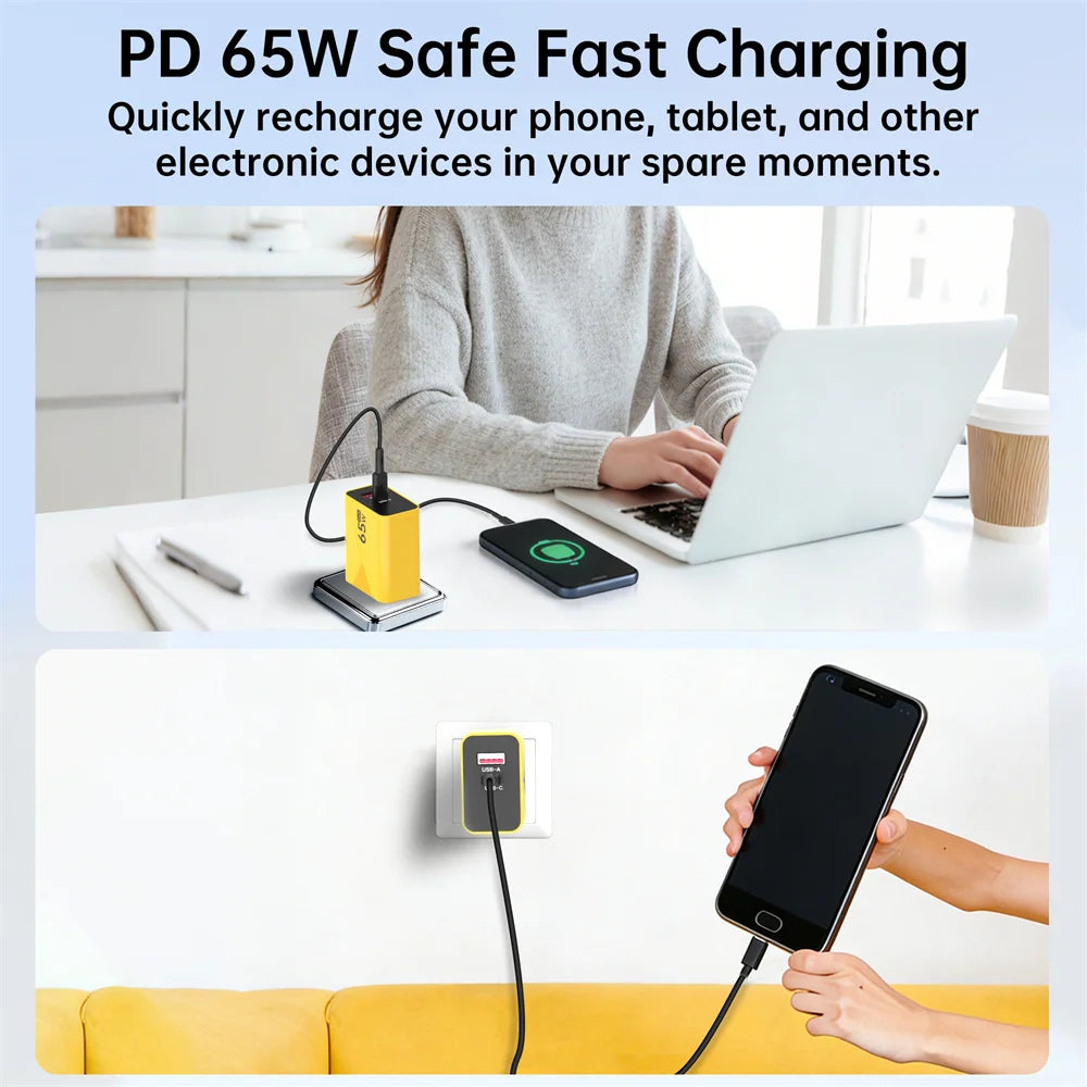 GaN 65W USB-C Fast Charger PD QC 3.0 | iPhone & Samsung
