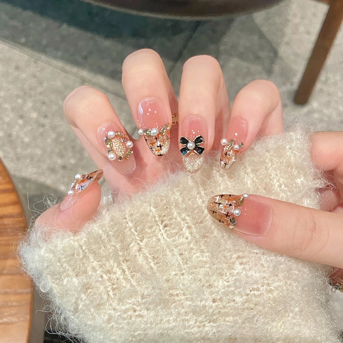 French Cat Eye Press-On Nails | Pearl Bridal False Nail Tips