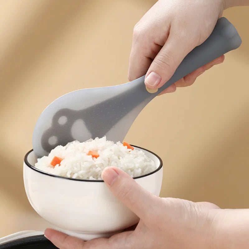 Vertical Silicone Rice Spoon Food Grade Safe Non Stick Rice Scoop Electric Cooker Heat Resistant Soft Comfortable Grip Durable Peaceful Pleasures Health and Wellness