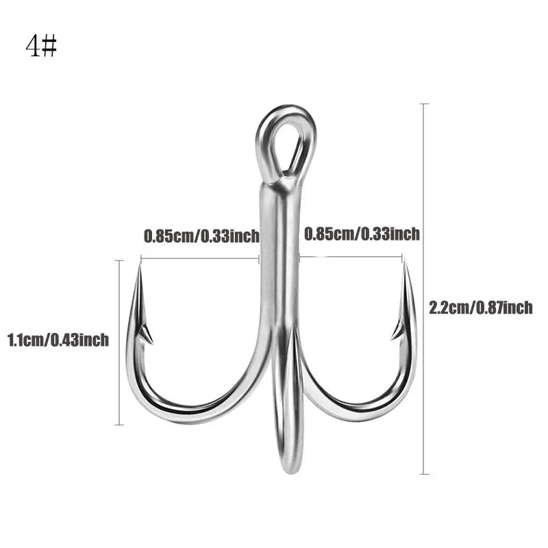 Triple Hook Fishing Hooks, 4x Strengthened Silver Color Rust-Resistant Triple Claw Hooks, Long Cast Lure Fishhooks, 10pcs Per Bo Peaceful Pleasures Health and Wellness 4
