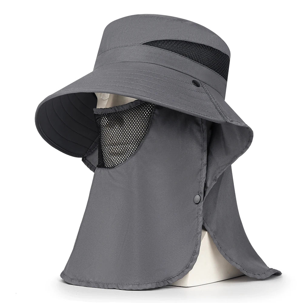 Outdoor Climbing Sun Protection Face Mask Fishing Hat Summer Autumn Casual Sunshade Hat With Face &Neck Protection Sunscreen Peaceful Pleasures Health and Wellness Dark Gray