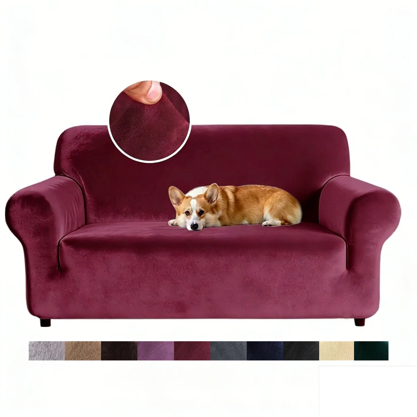 Premium Thicken Plush Velvet Sofa Cover Upgraded 3D Armrest Shape Stretch Couch Cover Sofa Slipcover Luxury Furniture Protector Peaceful Pleasures Health and Wellness Wine Red 3seat (190-230cm)