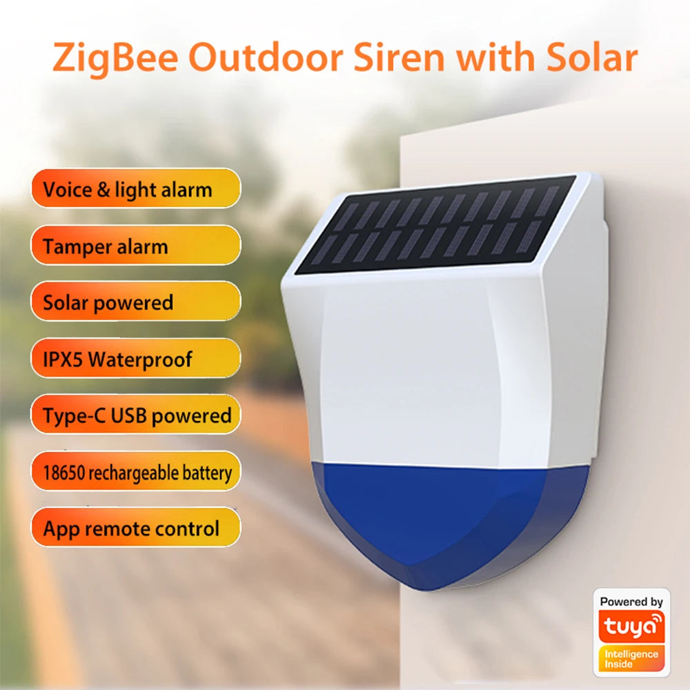 Tuya Smart Zigbee/Wifi Siren Alarm Waterproof Outdoor With Solar And USB Power Supply Optional 95dB Remote Control Peaceful Pleasures Health and Wellness
