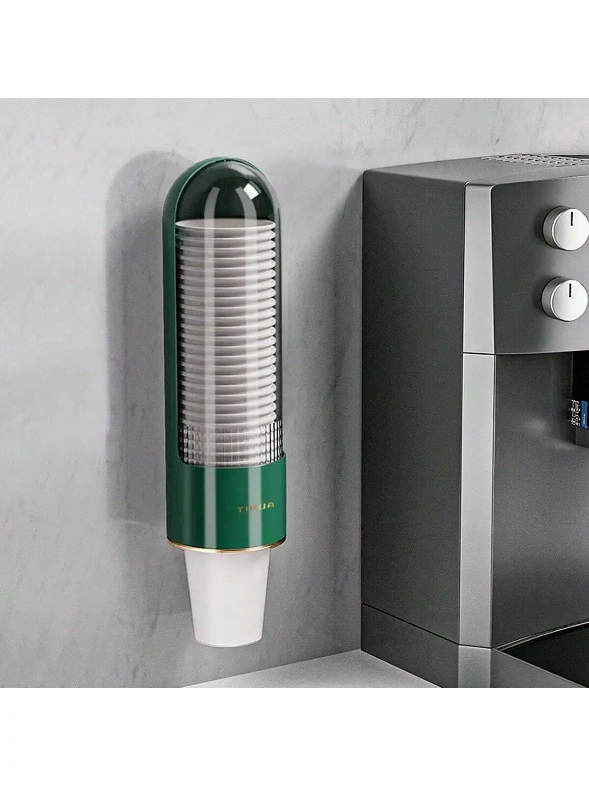 1Pcs Disposable Paper Cup Dispenser Pull Type Plastic Cup Holder Anti-Dust Storage Rack Office Home Organizer Peaceful Pleasures Health and Wellness Green