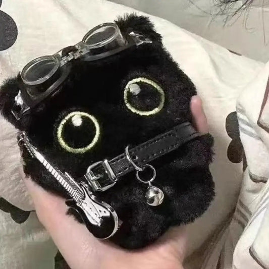 Punk Black Cat Plush Keychain Pendant | Rock Guitar Doll 15cm Plush Keychain Pendant Peaceful Pleasures Health and Wellness