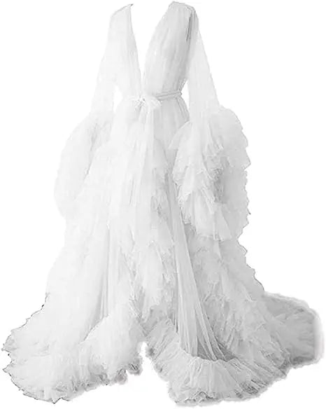 Deep V-Neck Lace Feather Maternity Gown | Photo Shoot Dress