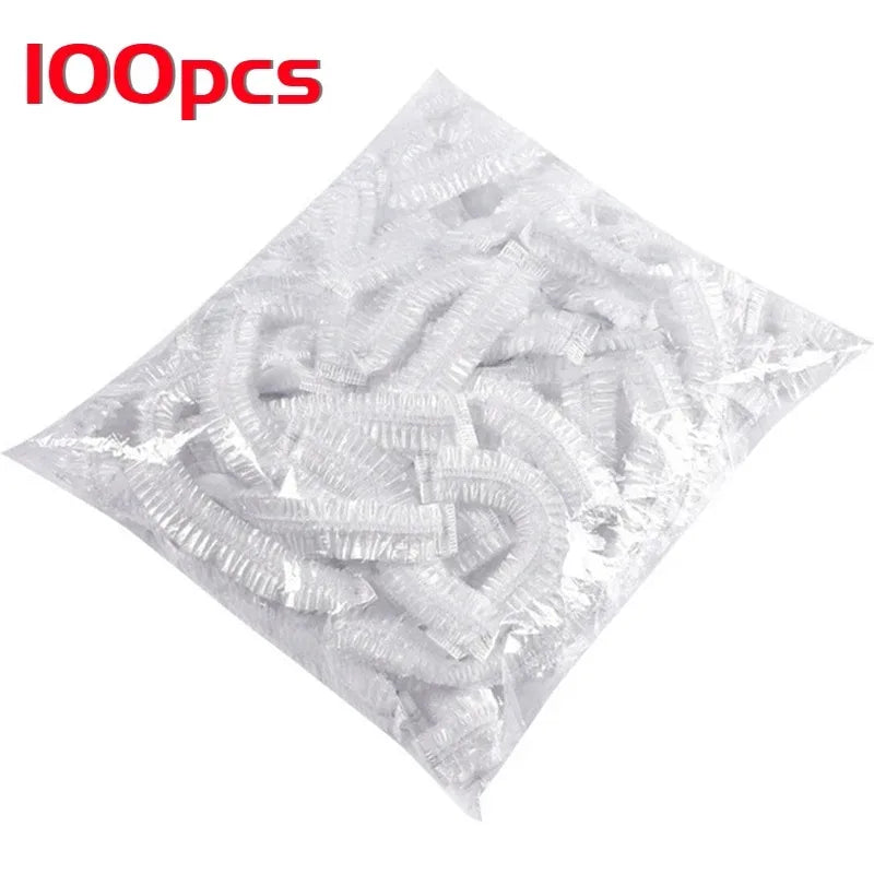 Disposable Shower Caps 100-Pack – Waterproof Elastic Hair Cover
