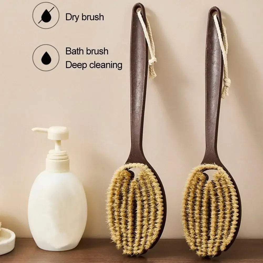 Natural Coconut Bristle Body Brush – Long Handle Back Scrubber
