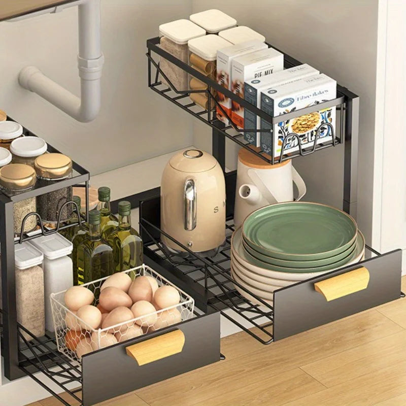 2-Tier Sliding Under Sink Organizer | Rustproof Cabinet Storage