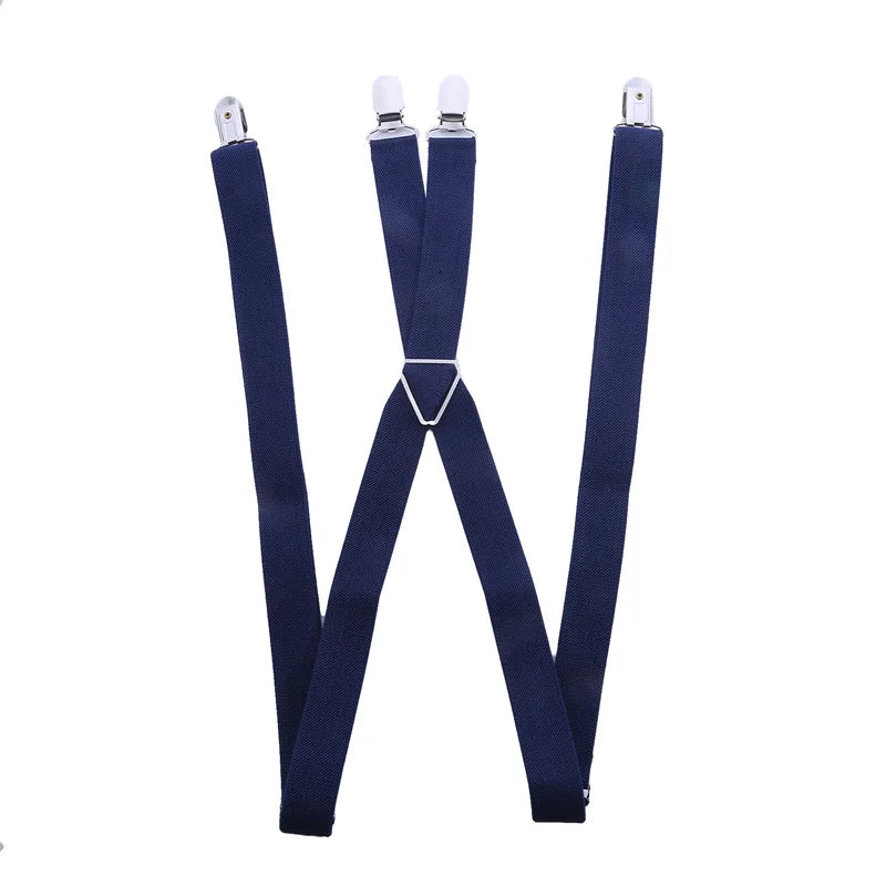 2.5*110cm Men Women Suspender Adult 4 Clips Mens Suspenders X Type Elastic Adjustable Strap Wide Braces Work Male Jockstrap Peaceful Pleasures Health and Wellness Navy blue