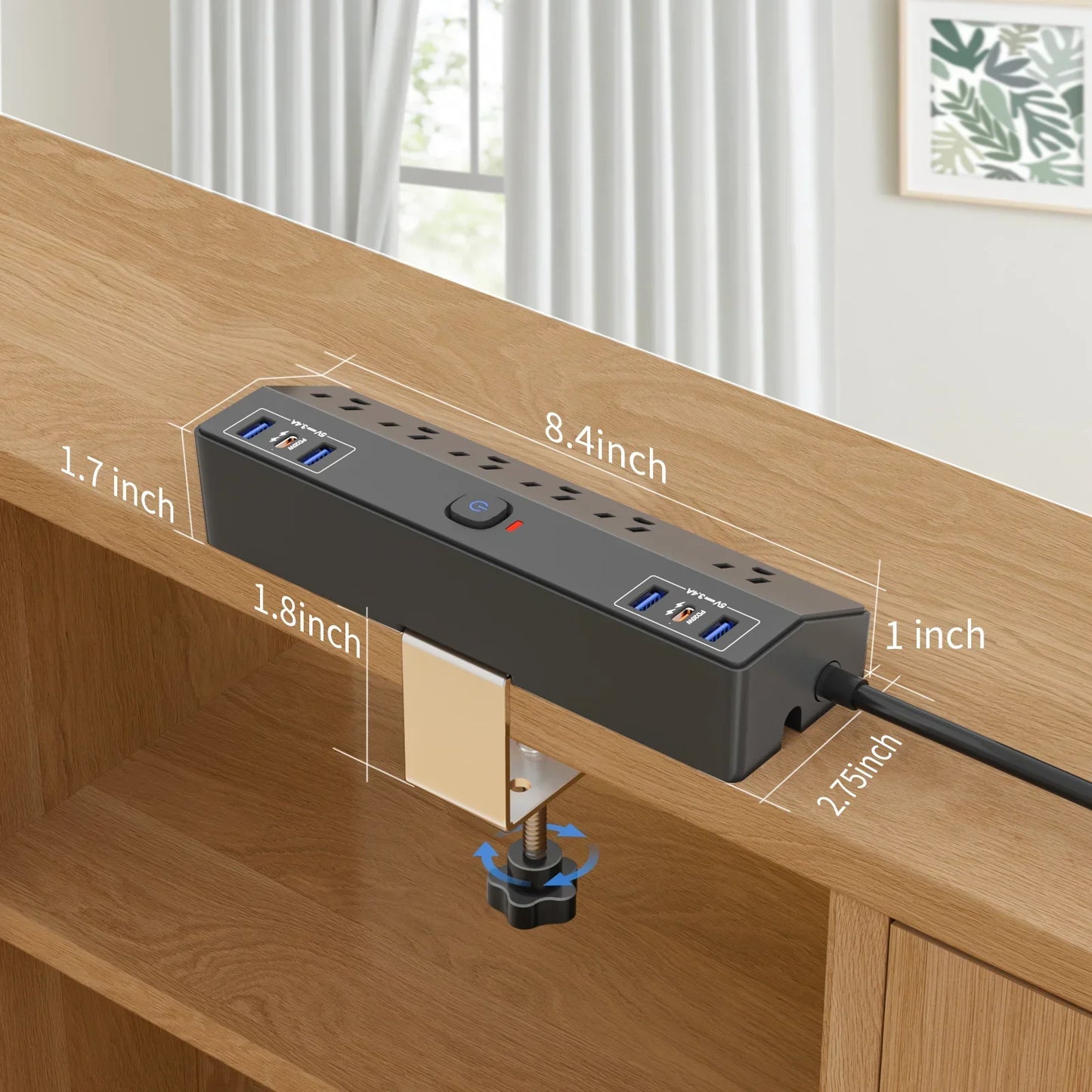 PASSUS Clamp Power Strip PD20W Fast Charging & 3m Extension Peaceful Pleasures Health and Wellness